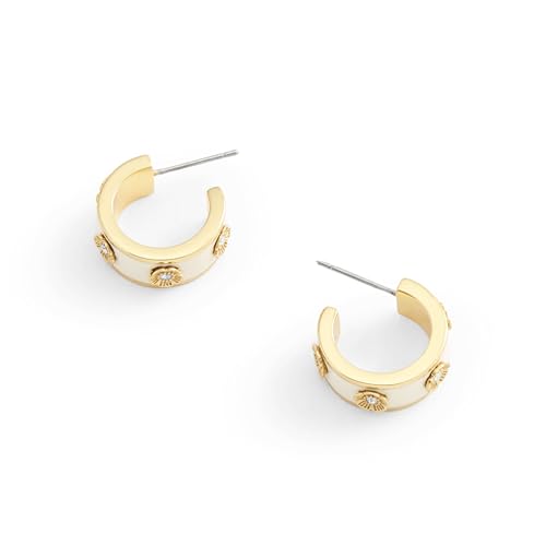 COACH Women's Signature Tea Rose Enamel Huggie Hoop Earrings2