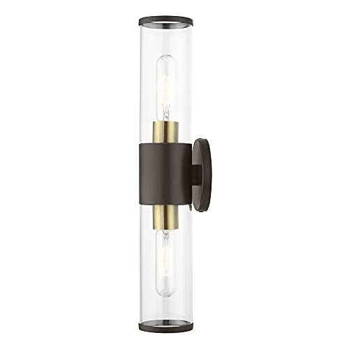 Image of Livex Lighting 17282-07 Banca 2-Light Wall Sconce, Bronze /Antique Brass | Antique Brass Accent