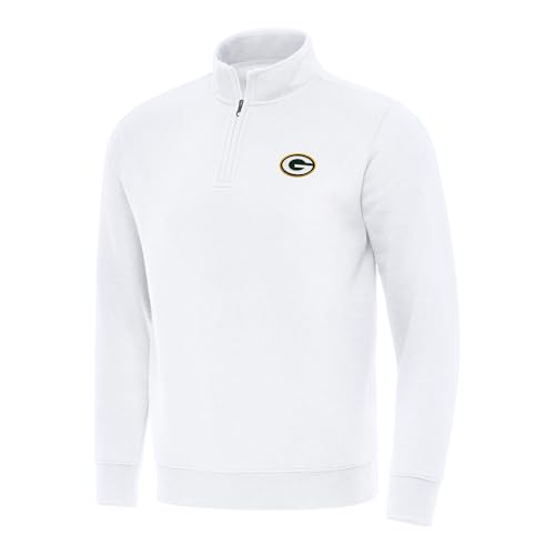 Antigua Men's White Green Bay Packers Victory Quarter-Zip Pullover Top