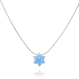 Tooliks - Opal David Star Sterling Silver Choker Necklace - Minimal Blue Magen David Collar Length 13.5