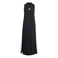 adidas Damen Essentials 3-Stripes Long Racerback Dress, Black/White, M