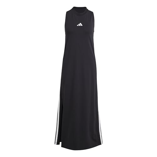 adidas Damen Essentials 3-Stripes Long Racerback Dress, Black/White, M