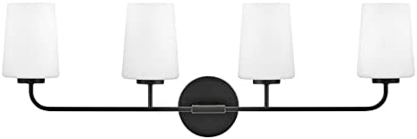 Hinkley Lark Kline 853454BK Four-Light Bath Vanity Fixture - Sleek, Tapered Etched Opal Glass Shades, Mount Up or Down - Black