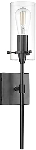 Linea di Liara Effimero Matte Black Modern Wall Sconce Wall Lighting Bathroom Light Fixtures Farmhouse Wall Sconce Light Indoor Bedroom Bathroom Vanity Wall Sconces, Clear Glass Shade, UL Listed
