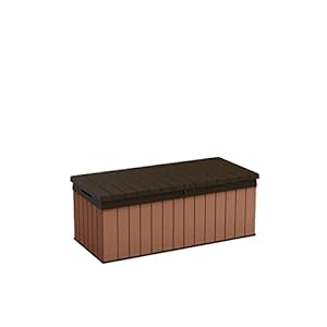 Keter – Baule da giardino per esterno con effetto legno Darwin, capacità 380 litri 142,5 x 65,5 x 54,4 centimetri