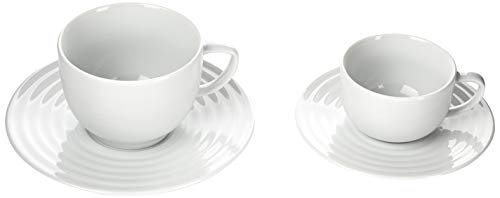 Serviço de Jantar Chá Café 42 peças em Porcelana. Modelo Redondo com Relevo Arcos. Branca com Relevo