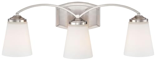 Image of Minka Lavery 6963-84 Overland Park Vanity Bath Light, 3-Light, 300 Total Watts, 22.75-in H x 8.25-in W, Brushed Nickel
