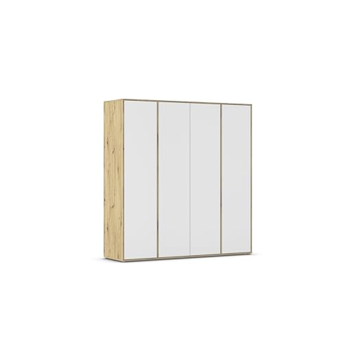 Rauch Möbel Nabila, Drehtürenschrank, Kleiderschrank, Kleiderschränke, Garderobe, 4-türig, Push-to-Open, Farbe Weiß-Eiche Artisan, Holz, 187x194x53cm