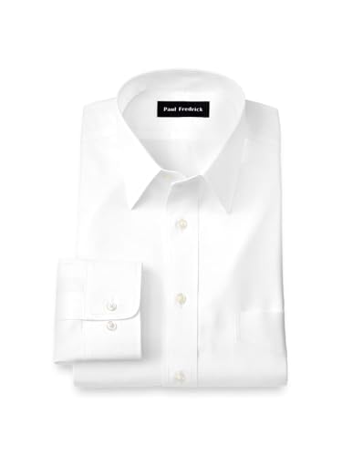 Paul Fredrick Men's Non-Iron 2-ply Cotton Straight Collar Dress Shirt White 19' Neck 35' Sleeve