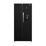 HYE American Fridge Freezer - Side By Side American Style Fridge Freezer With Water Dispenser, No Frost, 444L Freestanding Design, Low Noise (39dB), Sleek Black Finish - RF01AMWD460B03