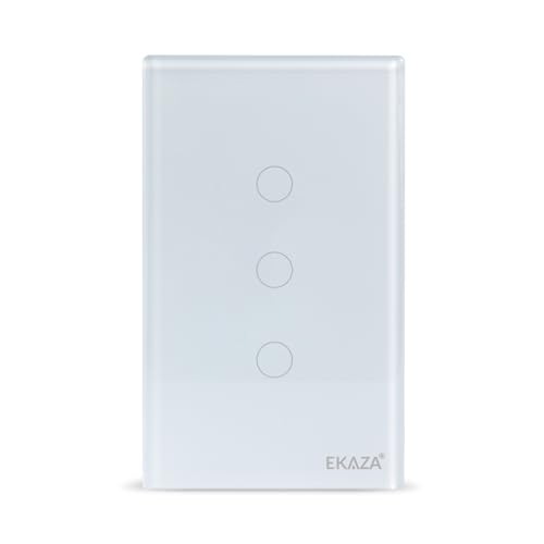 EKAZA Interruptor Inteligente, Touch, borda 2.5 D, Wifi+BLE, 3 botões, Branco, Compativel com Google