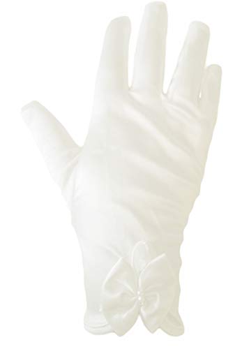 familientrends Mädchen Handschuhe elegant kurz Satin Kommunion Hochzeit Tanz super Passform, Grösse Accessoire:M (7-10 Jahre);Farbe:Creme Cover