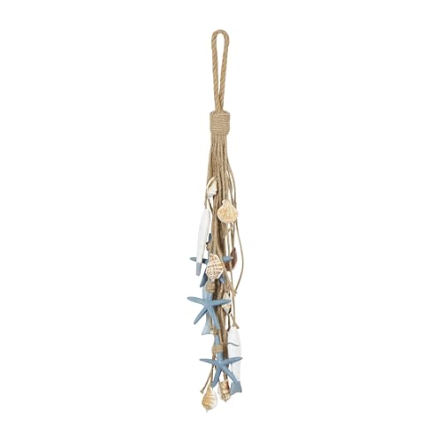 Deco 79 Jute Rope Fish Home Wall Decor Layered Hanging Wall Sculpture with Blue Starfish and Shell Accents, Wall Art 6" x 2" x 24", Brown