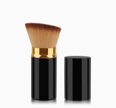 Retractable Makeup Brush Portable Large Powder Blush Brush with Cap Full Aluminum Tube104 x31 mm for Travel Daily Use for Women and Teens Black Gold Brown Bristles