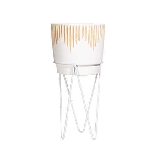 Sass & Belle White Sgrafitto Planter With Wire Stand, M