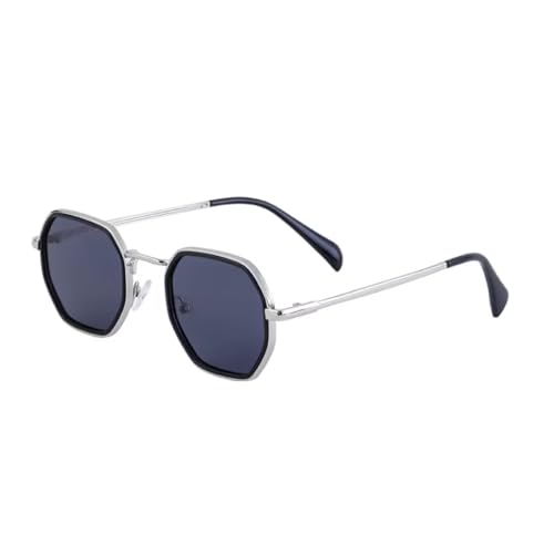 Lunettes de soleil de luxe femmes polygonales en métal argenté et protection UV400 haute couture