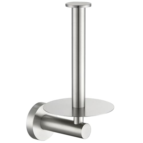 Vertical Toilet Paper Holder, Aomasi SUS304 Stainless Steel Toilet Tissue Roll Hanger with Round Plate, Bathroom TP Roll Organizer, Wall Mounted, Brushed Nickel