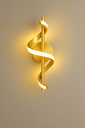 Image of Modern Curvy 12W LED Wall Lamp with 3-Color Changing for Bedroom & Modern Home Decor (Gold Spiral- W 20)