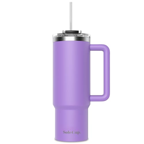 SoleCup. 30oz Travel Mug with Handle, Lid and Two Straws, Drinks Stay Hot for 8 Hours and Cold for 24 Hours