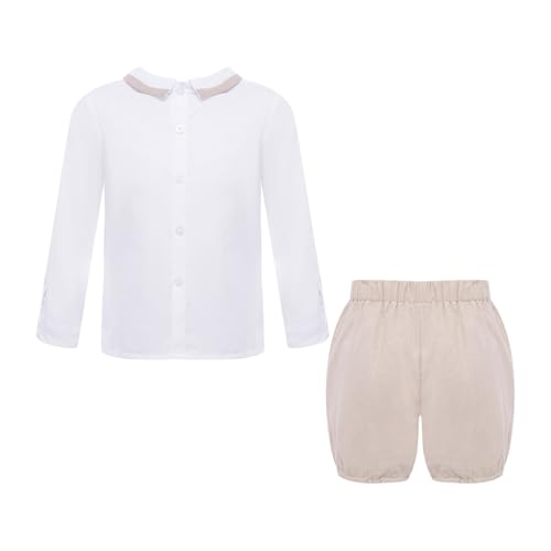 Ensemble baptême bébé fille garçon en coton blanc et kaki pour l'été