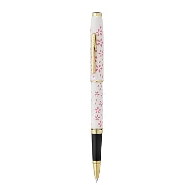 Cross Coventry Cherry Blossom Pearl White Lacquer Sakura Pink Screenprint & Polished Gold Tone Appointments Rollerball Pen - Refillable Pen for Smooth Writing - Black Ink - Elegant Accessory