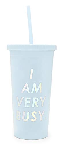 Ban.do Insulated Sip Sip Tumbler with Reusable Silicone Straw, 20 Ounces, I Am Very Busy (blue)