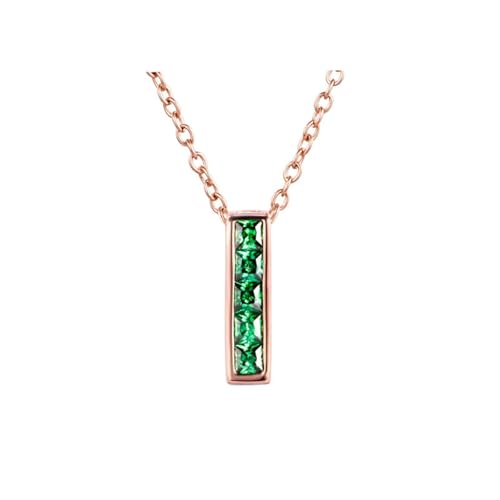 Homxi Colgante de Oro Blanco 18K Mujer,Collar Cadena Rectángulo con Esmeralda Colgante Collar Cadena Plata Mujer