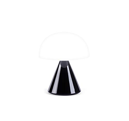 Image of Lexon Mina Small Mushroom Lamp - LED Portable Bedside Light for Bedrooms, Kids & Nursery - Rechargeable with 12h Autonomy & Memory Dimmer, Aluminum - Glossy Black