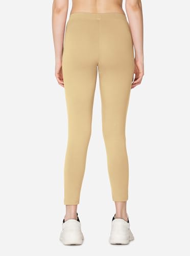 Image of VSTAR PL02 Women Ankle Length Stretchable Slim Fit Leggings with Secured Side Pocket | Moisture-Wicking | Soft Waistband & Cotton-Elastane Fabric | XXL | Butter Scotch