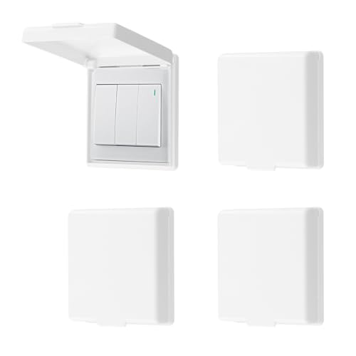Ziyonix Prese Muro Copertura Impermeabile 4 Pezzi Tipo 86 Copertura per Prese Elettriche per Interruttori, Autoadesive presa coperchio Interruttore per Bagno, Cucina, Soggiorno e Esterno,Bianco