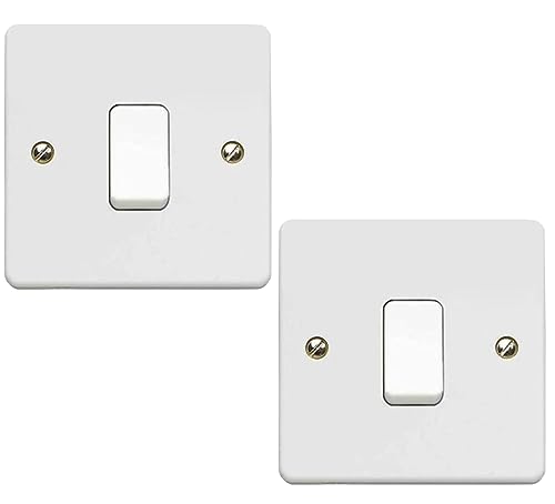 1 interrupteur 2 voies - Blanc - Interrupteur électrique à bord incurvé avec vis - 250 V AC - Interrupteur mural simple 10 AX pour maison, bureau, industrie, abri de jardin, garages, etc. (2)