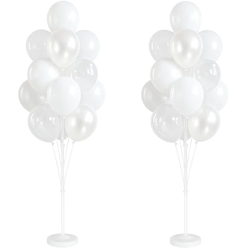 Image of White Balloon Column Stand Kit Set of 2 Included-Pearl white Globos Blancos alloon Sticks with Base&Pole,Backdrop Decoration for Wedding Bridal Baby Shower Birthday,Anniversary Party