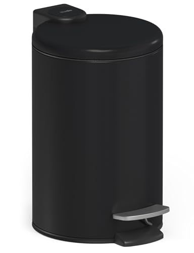 stardis 3 Liter Treteimer Edelstahl schwarz matt mit Absenkautomatik Klappdeckel leise schließend Softclose mit Inneneimer Kosmetikeimer Mülleimer Abfalleimer Badezimmer