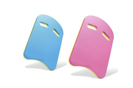 Set of 2 U-shaped swimming kickboards with ergonomic handles, made from high-density EVA foam, suitable for front crawl, kicking drills and aquatic fitness exercises — Pink and Blue Set