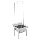 Stainless Steel Mop Sink, Floor Mop Sinks with Faucet and Hanging Rack, Rectangler Utility Sinks for Washing Various Cleaning Tools