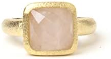 Rivka Friedman 18K Gold Clad Rose Quartz Square Satin Stack Ring