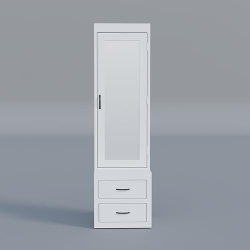 Image of Krishna Wood Decor Solid Sheesham Wood Mirror White Deco Paint Dressing Cabinet, Makeup Desk with Four Shelves & One Drawer with Cushioned Sitting Stool, Vanity Table for Living & Bed, Apparel Room