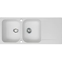 Fregadero Doble Con Escurridor Essebagno 9014427 Lisse fregadero reversible 2 cubetas 1 escurridor en resina blanca