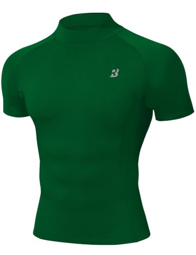 Roadbox Men's Mock Turtleneck Compression Shirt Short Sleeve Green