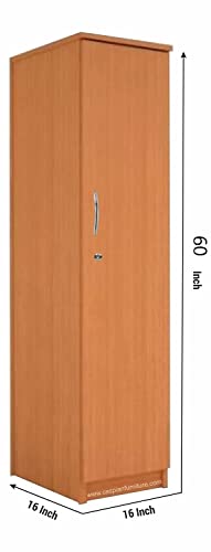 Image of CASPIAN Furniture Light Brown Engineered Wood Single Door Wardrobe /Cupboard with 5 Shelves and 6 compartments |Multipurpose Cabinet for Office /Kitchen Purpose (5 Feet (16 * 16 * 60))