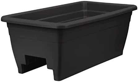 The HC Companies 24 Inch Deck Railing Planter Box - Decorative Lightweight Weatherproof Plastic Plant Pot for Outdoor Balcony, Porch, Garden, Fence, Black