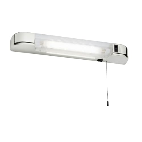 firstchoicelighting Bathroom Shaver Light, Modern White Design, Pull Cord On Off Switch, Dual Voltage, Requires LED S15 Bulb