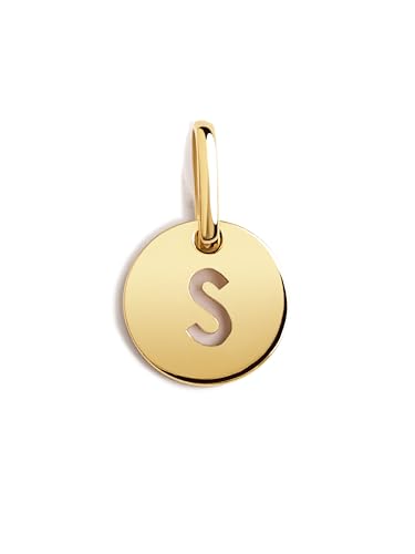 SINGULARU - Mini Medallion Letter. Colgante Inicial en Plata de Ley 925 con Acabado Baño de Oro de 18 Kt. Combinable con Collar. Joyas para Mujer. Letra S