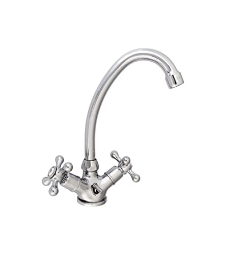 Edouard Rousseau - Mélangeur Lavabo BEVERLEY Chromé - Style Rétro - Bec Haut Orientable - Aérateur Économie d’Eau - Vidage Tirette Inclus