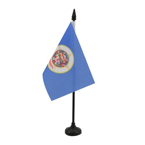 AZ FLAG - Minnesota Table Flag 4'' x 6'' - US state of Minnesota Office Mini Banner 100% Polyester 15 x 10 cm - Mini Desk Flag with 10'' Pole and Black Plastic Base