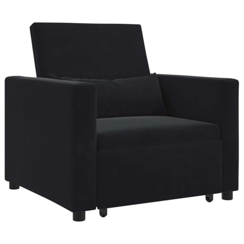 Generico Sofá cama extraíble individual negro 90 x 165 x 87 cm, terciopelo, sillones, 42002703