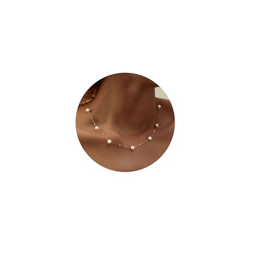 VRIUA Pearl Necklaces for Women - 14k Gold Plated Dainty Gold Pearl Necklace Simple Everyday Minimalist Necklaces for Women