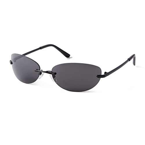 VIA LEECA Black Oval Rimless Sunglasses Women Men Y2K Trendy 90s Retro Futuristic Cool Wrap Around Frameless Sun Glasses Designer Eyewear Shades Fashion Accessories