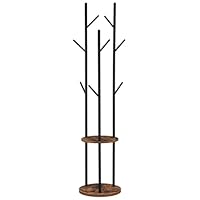 HOOBRO Coat Stand, Coat Rack for Hallway, Freestanding Coat Rack Stand with 8 Hooks, Storage Shelves, Hall Trees for Clothes, Rustic Brown EBF33YM01G1