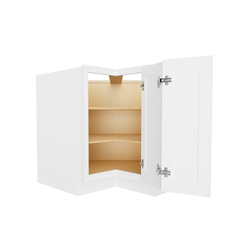 Image of Furinno Shaker EZ Reach Base Corner Diagonal Kitchen Cabinet, Ready to Assemble, 24 D x 33 W x 34.5 H, White